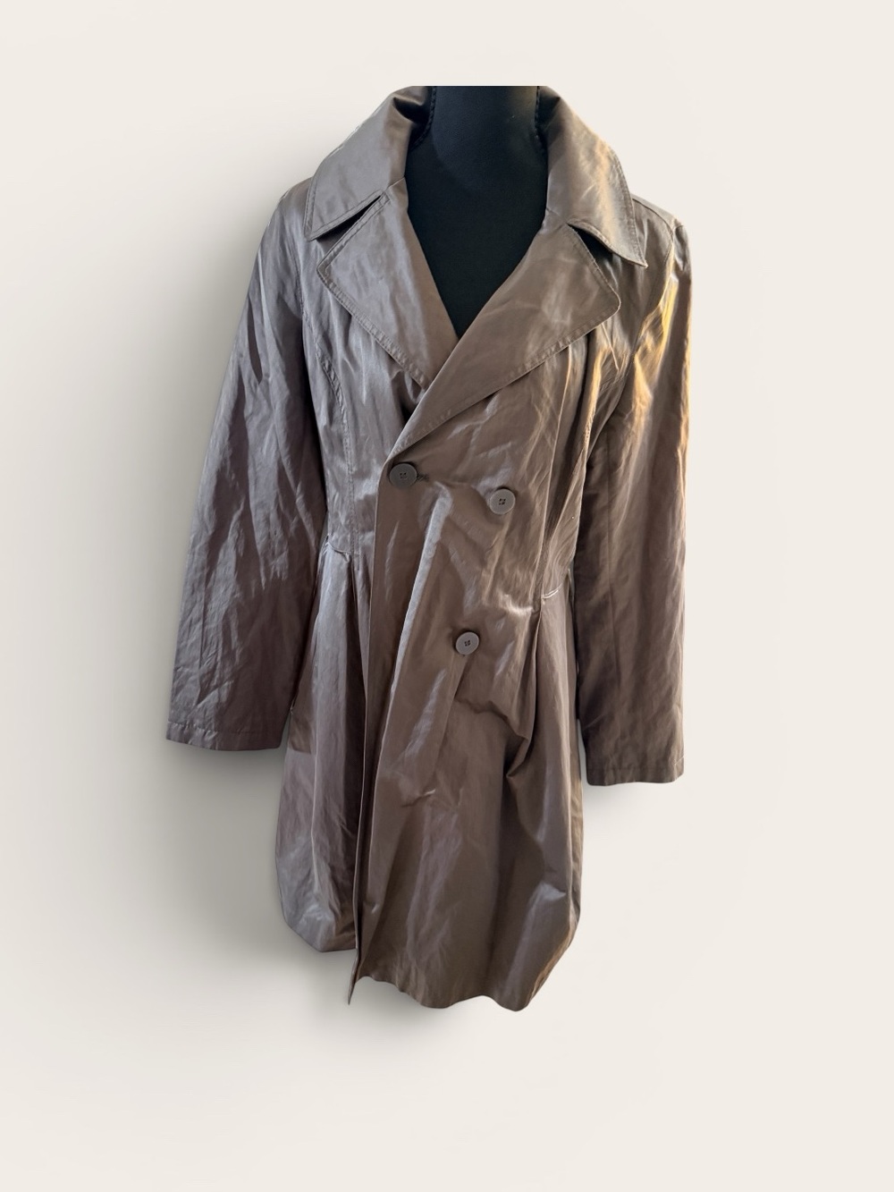 DKNY Donna Karan New York Trench Coat Taupe Mocha Bold Plaid Lining Size M